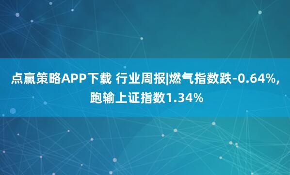 点赢策略APP下载 行业周报|燃气指数跌-0.64%, 跑输上证指数1.34%